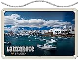 Letrero de chapa con cordón 18 x 12 cm Lanzarote España Arrecife Ciudad Mar Blechemma
