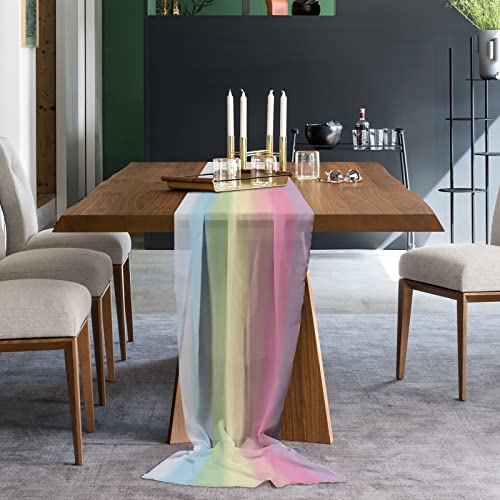 Chiffon Table Runner, Rainbow Stripes 10Ft Sheer Wedding Table Runner, Modern Colorful Cream Striped Aesthetics Farmhouse Dress Scarves Gauze Table Runner Kitchen Island/Party Décor 27"x120" by LIFEMUSION - Used condition - Image 2