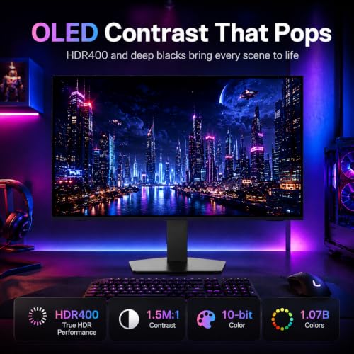 Image of Deco Gear 27 QHD OLED Gaming Monitor | 280Hz 0.03ms Response, HDR400, Adaptive Sync, 99% sRGB, 1.5M:1 Contrast, Borderless Design, Height Adjustable Stand, HDMI 2.1, DisplayPort 1.4