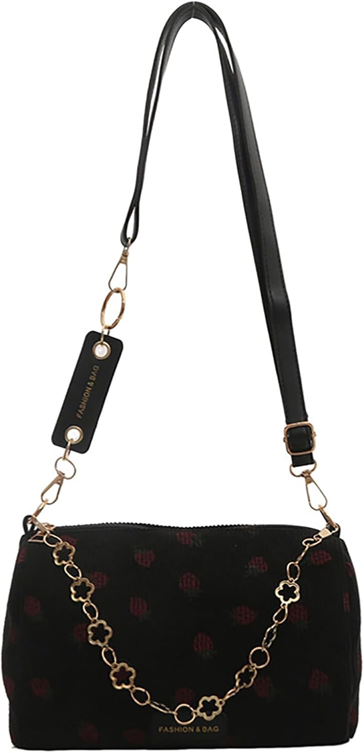 Cute Crossbody Bag for Women Strawberry Purse Corduroy Tote Bag Fashion Chain Aesthetic Handbags Travel Bags