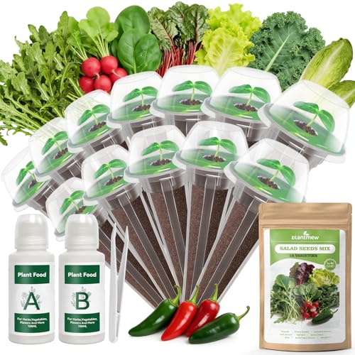 12-Pod Salad Seed Kit Compatible with All Hydroponics, 9 Pack Varieties: Mixed Lettuce, Romaine, Spinach, Kale, Arugula, Swiss Chard, Cherry Radish, Mexican Chili - Easy to Grow, High Germination