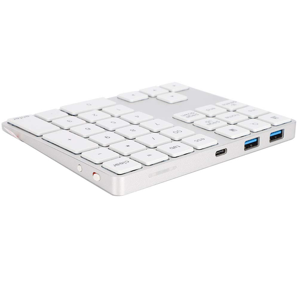 Tastiera Numerica Wireless, Tastierino Numerico Portatile a 34 Tasti con HUB Type-C USB 3.0 per Android(Argento)
