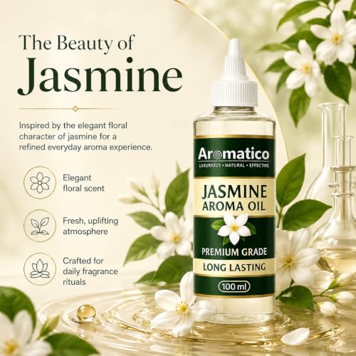 Image of AROMATICO Pure Jasmine Aroma Diffuser Oil with Long-Lasting Fragrance for Homes, Offices & Showrooms | Ideal Aromatherapy for Diffusers, Reed Diffusers, Air-Purifiers & Candles - 100 ml