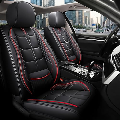 URINOVET Black Red Seat Covers for Dodge Durango 7 Seater 2+2+3, Waterproof Faux Leather Captain Chairs, Easy Install Airbag Safe SUV Accessories Full Set