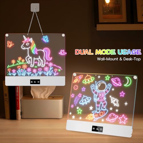 LED Drawing Board for Kid - Rechargeable 14" Doodle Glow Neon Art Note Boards, Holiday Birthday Gifts Toy for Kids Girls Boys Teens, Light Up Acrylic Dry Erase Message Note Writing Pad with 7 Markers - image 4