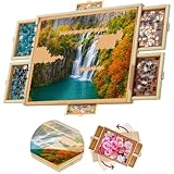 1500 Piece Wooden Jigsaw Puzzle Board - 6 Drawers, Preassembled Rotating Puzzle Table | 35” X 28” Jigsaw Puzzle Board | Puzzle Cover Included - Portable Tables for Adults and Kids