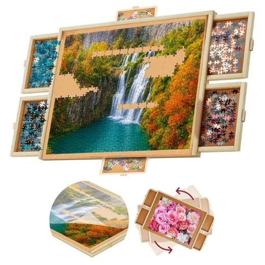 1500 Piece Wooden Jigsaw Puzzle Table - 4 Drawers, Rotating Puzzle Board | 35” X 28” Jigsaw Puzzle Board | Puzzle Cover Included - Portable Puzzle Tables for Adults and Kids by Beyond Innoventions