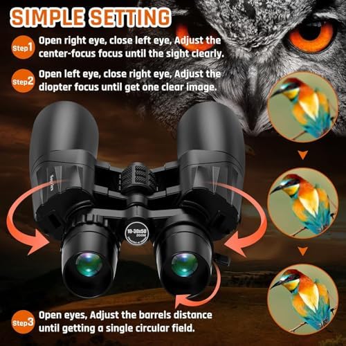 10-30x50 Zoom Binoculars for Adults, High Powered Military Binoculars for Bird Watching Traveling Hunting Concerts with Large View,BAK4,FMC Lens,Clear Low Light Vision at Night - View 5