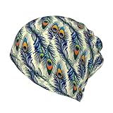 Taille unique : chapeau sans bord polyvalent avec impression de plumes de paon, gamme de taille environ 20 x 27 cm, s'adapte à la plupart des hommes et des femmes.