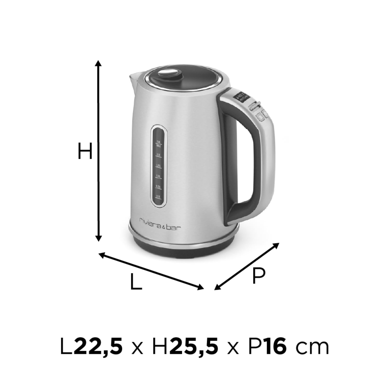 riviera&bar - Bouilloire Expert à Température Réglable BBT660 ELEA - Inox, 50 à 100°C, Socle Pivotant à 360°, Protection Anti Surchauffe - 1,8L, 22,5x25,5x16 cm, Noir