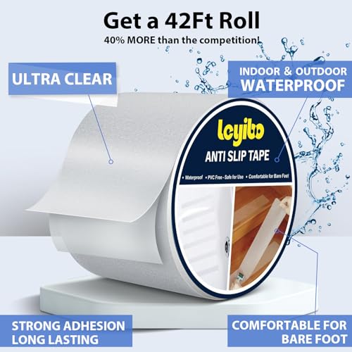 Image of Anti Slip Tape Clear Waterproof Outdoor /Indoor, 4 inch x 42Ft Non Slip Traction Grip Tape for Bathtubs, Boats, Stairs, Pools, Transparent, Soft, Comfortable for Bare Feet (4 inch X 42')