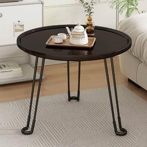 Mid Century Runder Beistelltisch – Kleiner Couchtisch aus schwarzem Holz für Wohnzimmer & Schlafzimmer – Stilvoller runder Beistelltisch für kleine Räume, moderne Dekoration