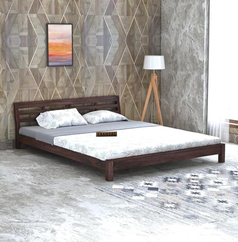 Image of Solid Wood King Size Bed for Bedroom | Wooden Furniture Crafted from Premium Sheesham Wood | Elegant Bedroom Double Bed Without Storage | Walnut Finish (83X74X29.5 Inches)