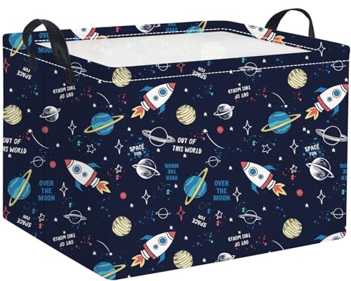 Image of Rectangular Space Basket for Boys Baby Storage Basket Storage Bin Organizer Box Room Decor(Rocket Planet)