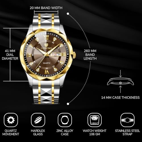 Image of LONGBO Zenith Diamond Analog Watch for Men Business Stainless Steel Watches Luxury Men's Wristwatch | Birthday Gift for Men | Gift for Husband | Gift for Brother