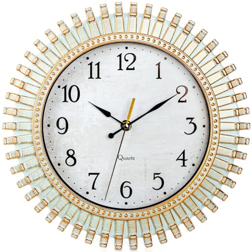 12 Retro Wall Clock, Silent Non-Ticking Round Clock, Aqua Battery Operated Quartz Clock, Plastic Vintage Clocks for Living Room Bedroom Kitchen Home Office Classroom School Decor