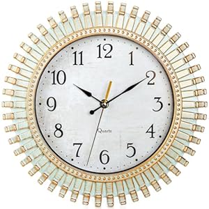 12″ Retro Wall Clock, Silent Non-Ticking Round Clock, Aqua Battery Operated Quartz Clock, Plastic Vintage Clocks for Living Room Bedroom Kitchen Home Office Classroom School Decor