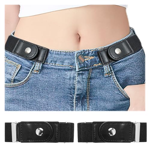 2 Pack Side Loop No Buckle Elastic Belt for Women & Men, Adjustable Invisible Waist Belt System with Dual Loop Design for Jeans & Pants, Fits 1.4