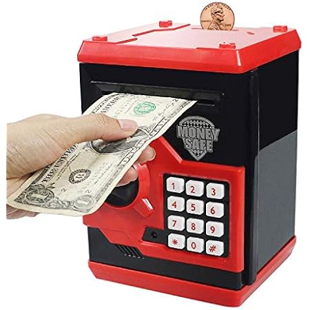 Amazon Husan 貯金箱 お札 硬貨 ミニatm ダイヤルロック式 黒 赤 貯金箱 おもちゃ