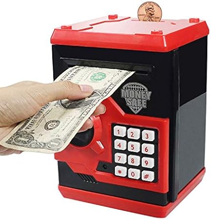 Amazon Husan 貯金箱 お札 硬貨 ミニatm ダイヤルロック式 黒 赤 貯金箱 おもちゃ