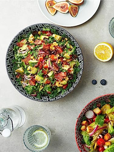DOWAN 2000ml Salatschüsseln, Φ24.1cm Große Servierschüsseln 2-er Set, Pastaschüssel aus Porzellan, Mikrowellen- und Spülmaschinenfest, Stapelbar, Mehrfarbig | Muttertagsgeschenke, Weihnachten