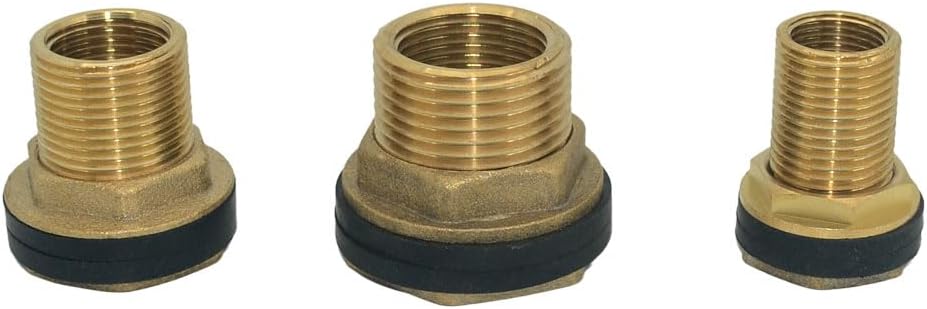 Female X Male Soild Brass Water Tank Connector Theaded Bulkhead Fitting With 2 Rubber Rings Stablizing (2pc, 1/2"X3/8")