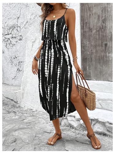 Image of RoseSeek Women's Spaghetti Strap Tie Dye Cami Sun Dress Beach Midi Summer Dresses Resort Wear Vacation Outfits