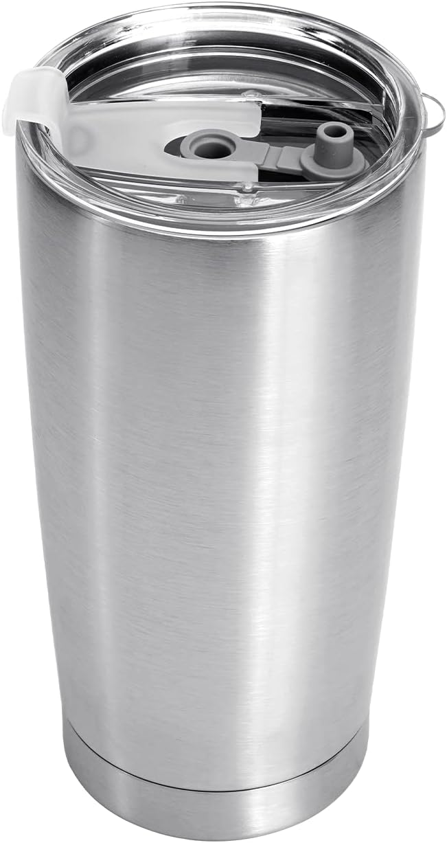 20oz Tumbler Cup, Stainless Steel Vaccum Insulated Travel Mug, Double-wall Feak-proof Reusable Drinking Coffee Cups with BPA-free lid Dishwasher Safe (2 Packs, Silver)
