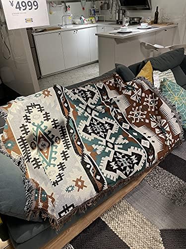 Peel Forest Throw Blankets with Tassels Cozy Cotton Woven Aztec Knitted Bed Couch Throws Sofa Chair Towel Multi-Function for Home Decor Office Travel (50"X60")