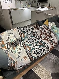 Peel Forest Throw Blankets with Tassels Cozy Cotton Woven Aztec Knitted Bed Couch Throws Sofa Chair Towel Multi-Function for Home Decor Office Travel (50"X60")