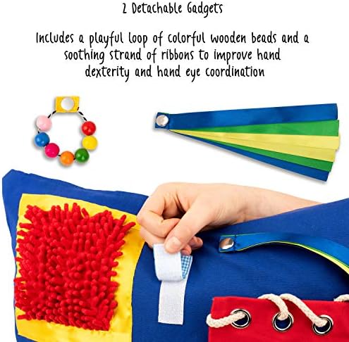 2-Sided Fidget Sensory Blanket for Adults with Dementia 19.5x19.5". Activities Pad to Aid Alzheimer's, Autism, Asperger's Improve Memory. Detachable Gadgets, Laces, Zipper for Seniors & Children