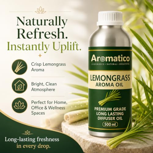 Image of AROMATICO Lemongrass Diffuser Oil for Strong, Long-Lasting Aroma | Light, Citrusy, Stress Relieving Aroma Oil for Home Fragrance & Aromatherapy | For Diffusers & Air Fresheners - 500ML