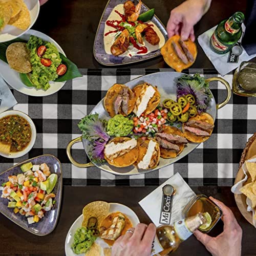 4Pcs Buffalo Plaid Table Runner Buffalo Check Collection, 13X108Inch Black And White Buffalo Check Table Runner Classic Farmhouse Wedding Table Runner For Thanksgiving Christmas Decorations #TOP4