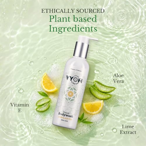 Image of Vyom India Detox Body Wash for Men & Women (250 ml) - Aloe Vera & Lime Shower Gel - Hydrating, Sulphate & Paraben Free, Natural Herbal Body Wash | Refreshing cleanser & Hydration