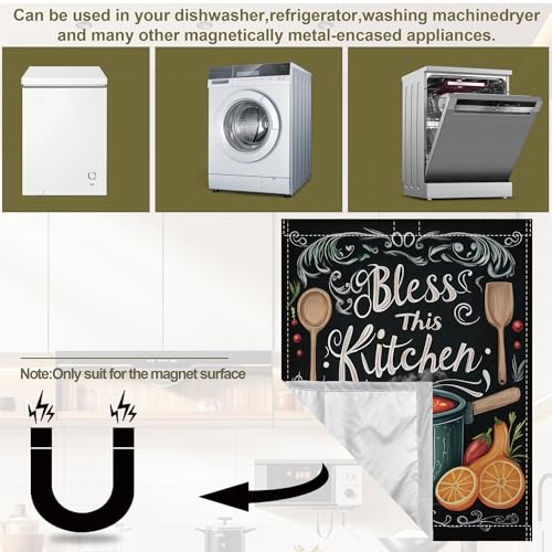 Image of Magnetic Dishwasher Cover,Bless This Kithcen Reusable Dishwasher Magnetic Cover Decorative Door Covers Panel for Home Kitcen 23 inch x 26 inch