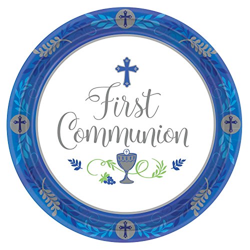 Assiettes bleues communion 23cm de fête pour un repas chic