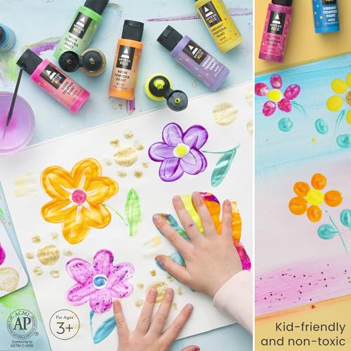 ARTEZA 32 Tempera Paint, 2.03oz/60ml Bottles, Washable Tempera Paint for Kids, Includes Neon, Glitter & Glow-in-The-Dark by Arteza Kids - Image 5