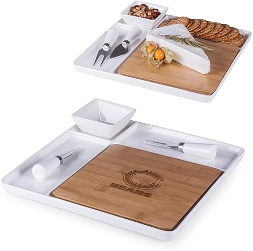 Miniatura 67 de PICNIC TIME NFL Peninsula Tabla de cortar y bandeja para servir, tabla de queso, tabla de embutidos - plato de aperitivo, bambú y cerámica blanca