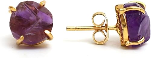 Miniatura 70 de Gempires Natural Raw Prong Setting Stud Earrings, 8-10 mm Crystals Earring, Handmade Jewelry, Gift for Her