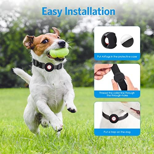 2 Pack Airtag Dog Collar Holder Silicone Waterproof Air Tag Cat Collar Cover, Anti-Lost Locator Case for Apple Airtags Fit for Pet Collars Loop Dogs Cats & Pets Accessories, Black&Luminous Blue