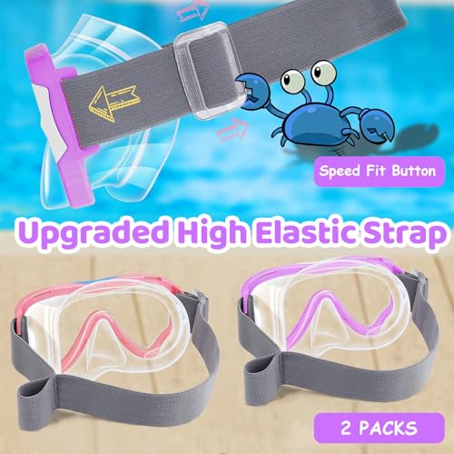 Vvinca Swim-Goggles with Nose Cover, 2 Packs Elastic Fabric Strap Snorkel Swim Mask Anti Fog UV No Pull Hair for Kids 3-14 - Image 2