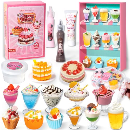 Image of 18 Minature Food Slime Kit, Mini Sweet Dessert & Drink, Arts and Crafts Set, DIY Kitchen Pretend Play Toys, Christmas Birthday Party Favors Gift for Girls Kids Ages 8-12, NOT Edible