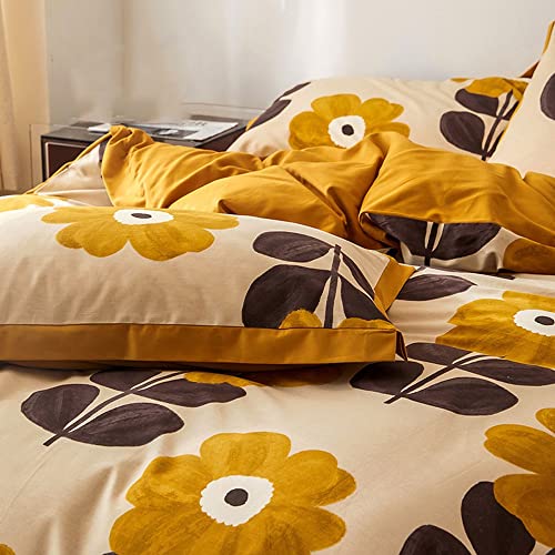 Lençol de algodão de quatro peças de inverno escovado espessado, capa de edredão, estilo retrô ameri