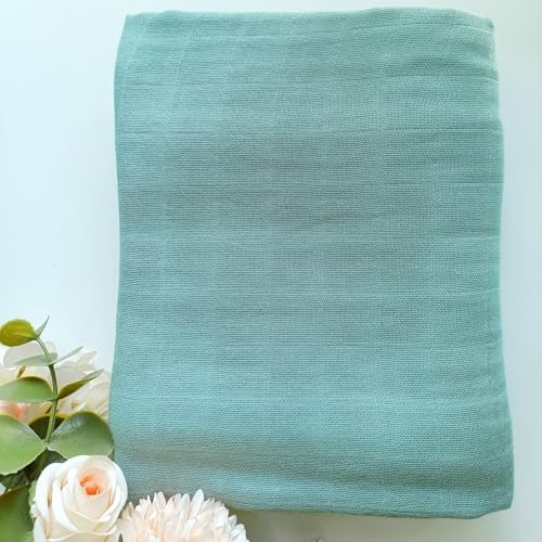 Image of Muslin Newborn Baby Swaddle Blanket 43.5 x 47 inches(110x120cm) Unisex Swaddling Wrap Soft Silky Muslin Swaddle Blankets Neutral Receiving Blanket for Newborn Babies Boys and Girls Sage Green