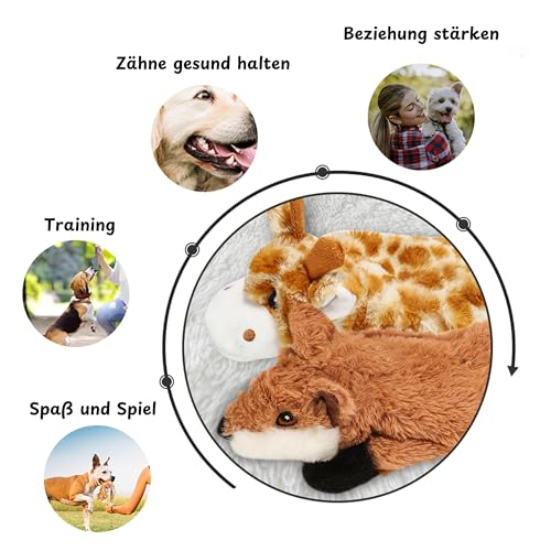 Nocciola 2 Pack Crinkle Quietsch-Hundespielzeug mit Lanlebigem Stoff, Unzerstörbares Plüschspielzeug, Hundespielzeug Set ohne Füllung, für Welpen, Kleine bis Große Hunde (Kuh & Hirsch)