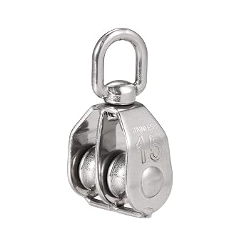 Double Pulley M15 Steel Wheel Block Heavy Duty Pulley Roller Loading 304 Stainless Silver