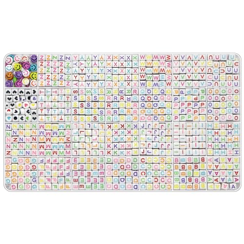 YMSDZHL Alphabet Beads A-Z 1000Pcs Letter Beads, Acrylic 6x6mm Round Letter Beads Kits,Black Digit and Colorful Smile Beads for Bracelets Necklaces DIY Jewelry Making (Colorful Square)