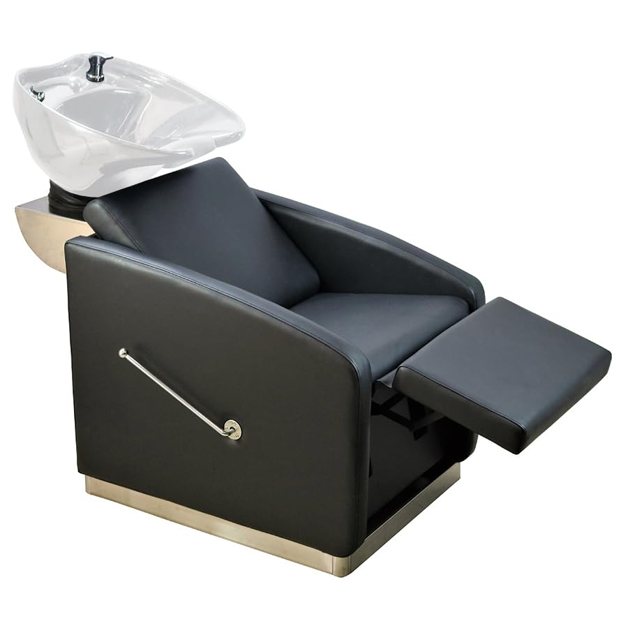 Italian Design - Bac de Lavage Pour Salon de Coiffure Professionnel Straight Line Black - Design Ergonomique avec Cuvette Pivotante en Céramique - Siège...