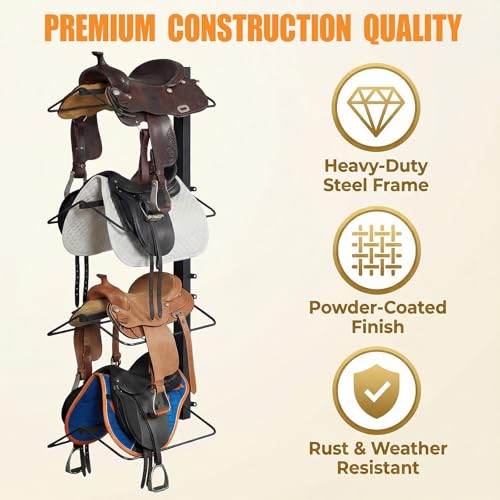 BBTEQEKN 2 Pack 4 Tier Saddle Rack Wall Mount, Heavy Duty Horse Saddle Storage Rack, Equestrian Western and English Tack Storage, for Tack Room Organization, 52 x 25 x 11 Inch