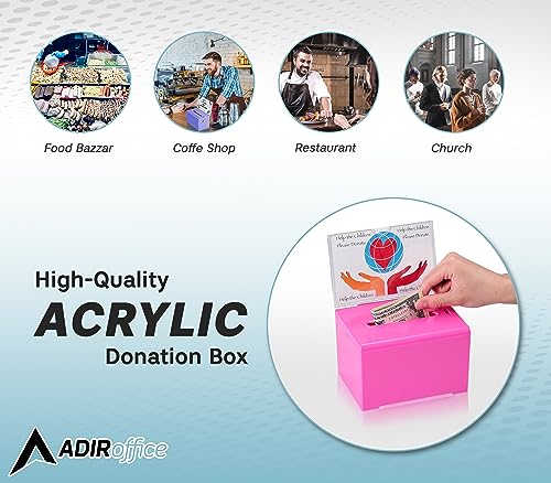 Adir Acrylic Donation Ballot Box With Lock - Secure And Safe Suggestion Box - Drawing Box - Great For Business Cards (6.25" X 4.5" X 4") - Pink #TOP7